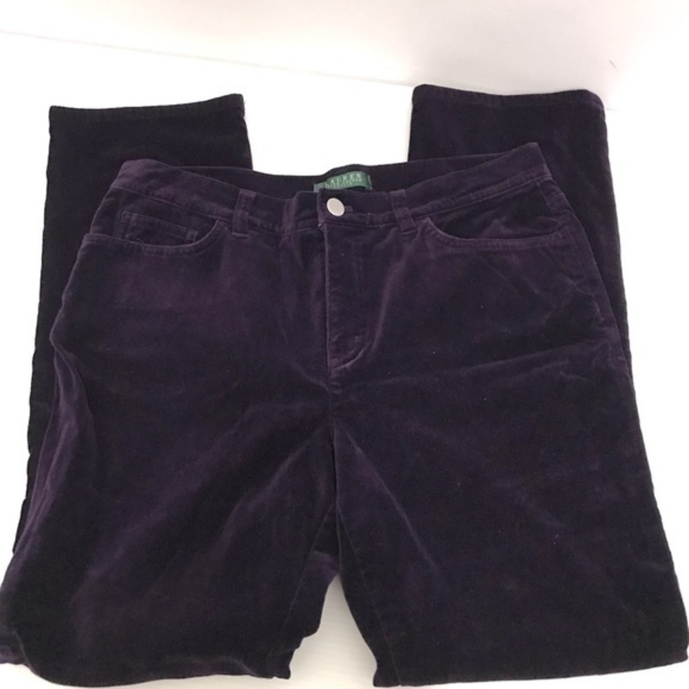Lauren Ralph Lauren Women's Purple Velvet Zip Straight Leg Pants Size 8P